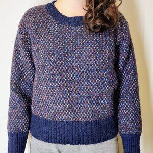 Design Lab Lord & Taylor Comfy Knit Dark Blue Multi-Coloured Sweater Small
